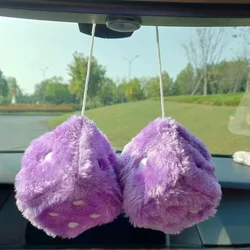 Fuzzy Plush Dice with Dots Retro Square Plush Hanging Mirror Fuzzy Dices for Pink Car Interior Ornament Decoration