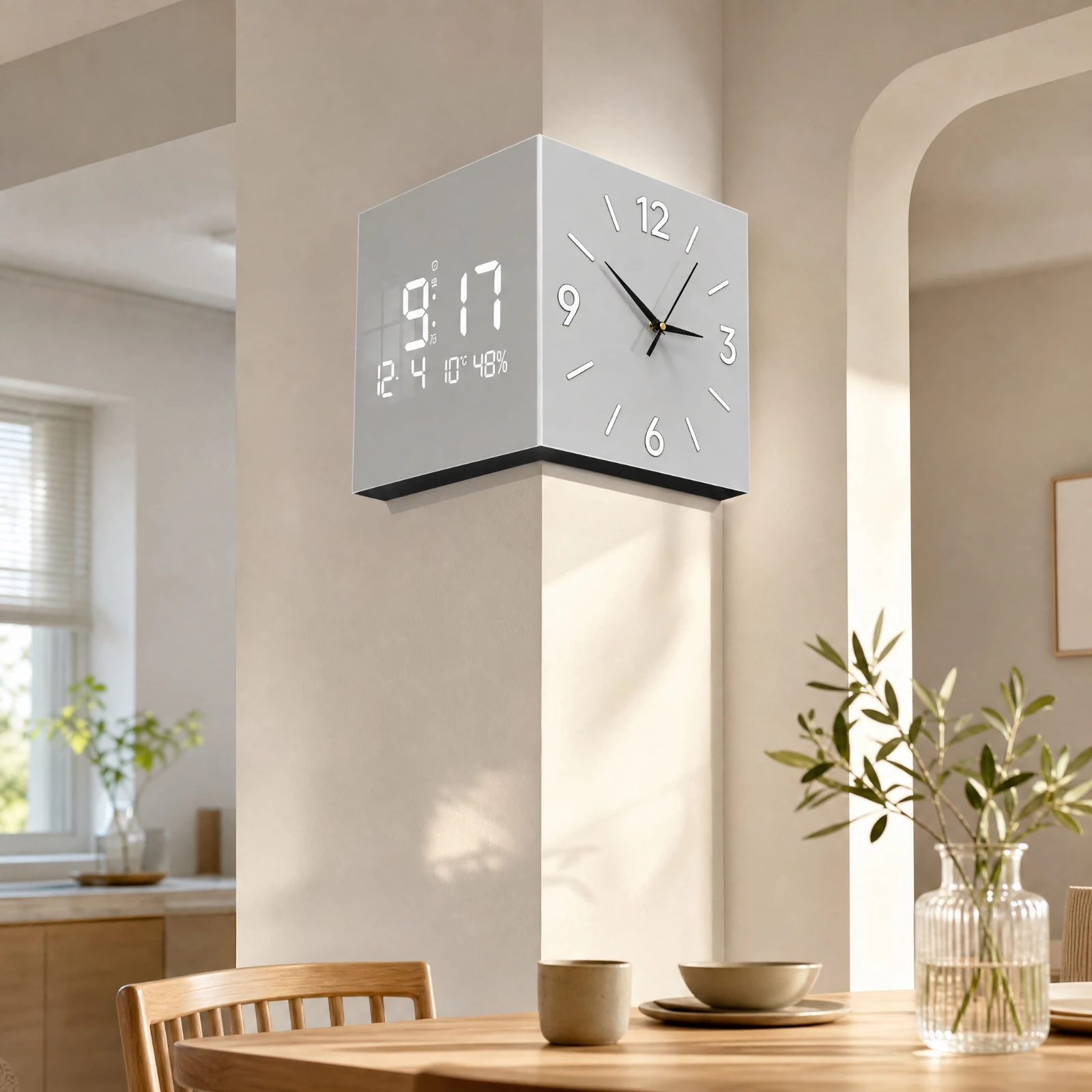 Double-Sided Corner Wall Clock Minimalist Double Sided Corner Wall Clock Slim Decorative for Living Room, Office