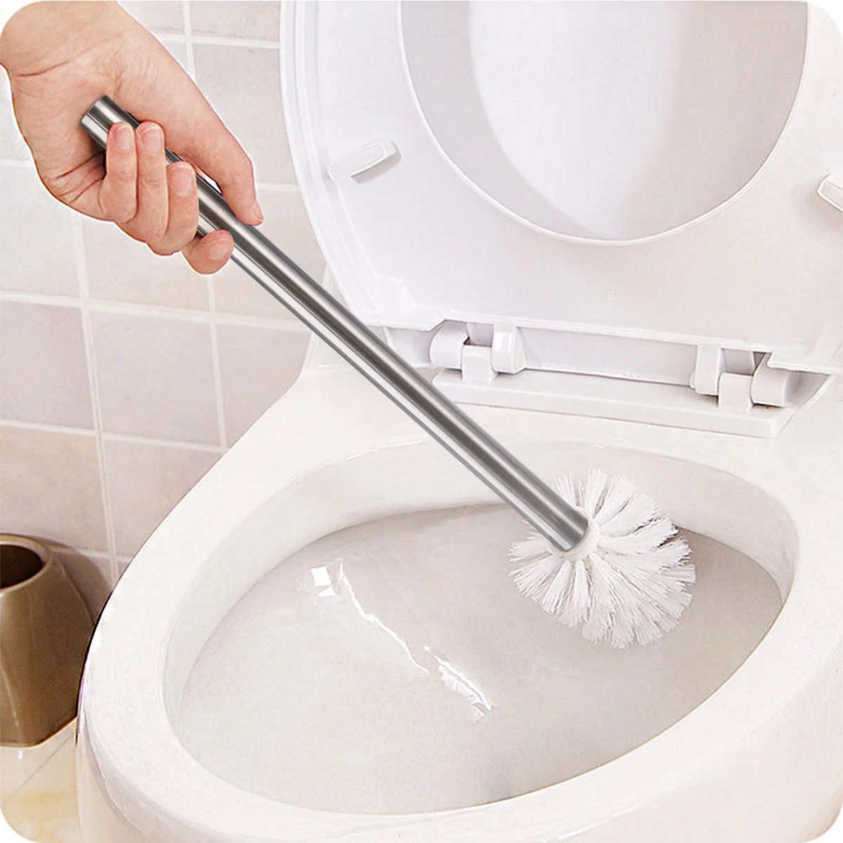 BESTOMZ 3pcs Stainless Steel WC Bathroom Cleaning Toilet Brush Head Holder