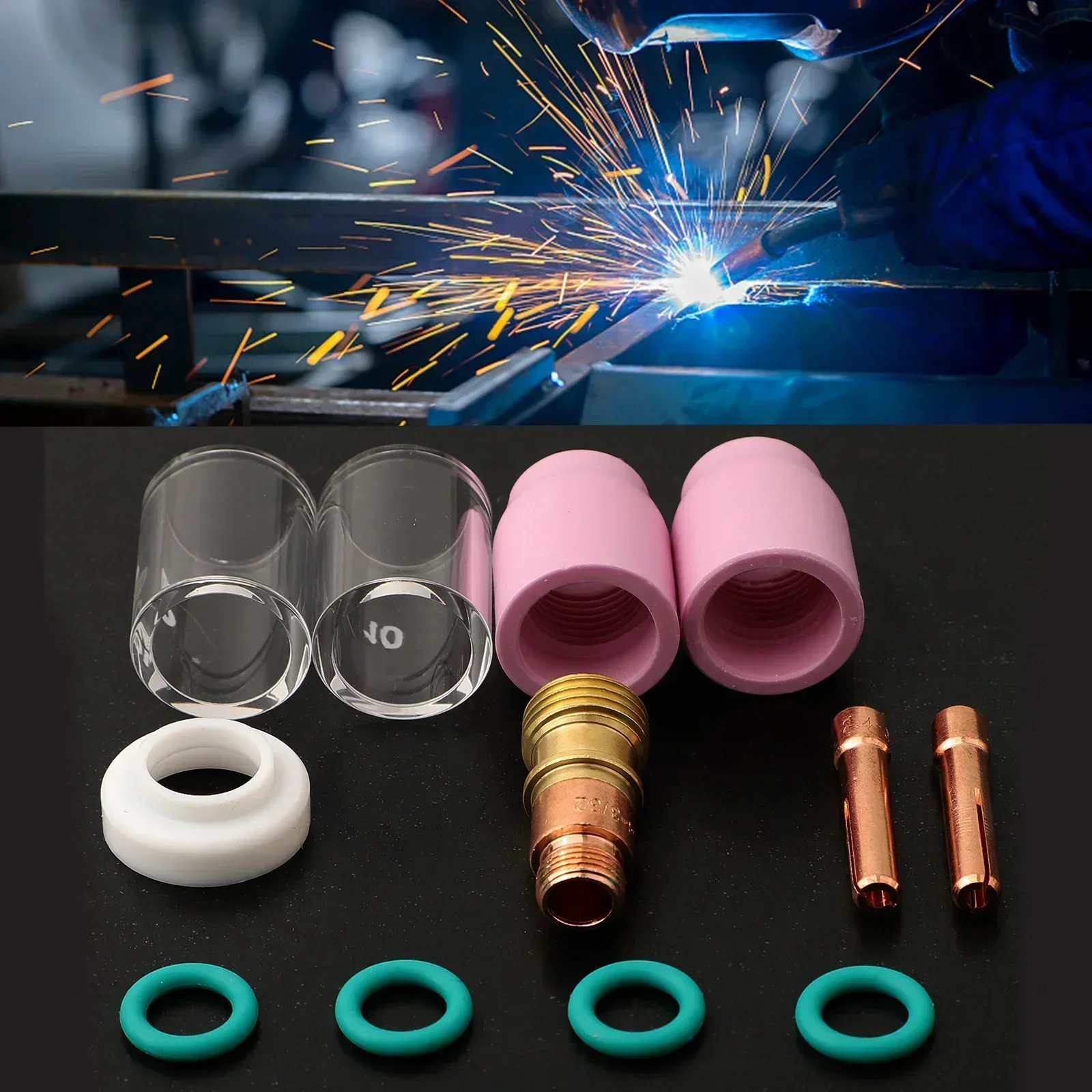 

TIG Welding Torch 12pcs Equipment Kit Lens O-Rings 702079 Accessories Consumables Cup For WP-17/18/26 Gas