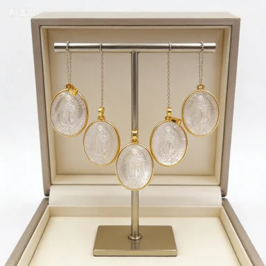 WT-P1353 In Stock ! Elegant White Shell Pendants With Virgin Mary Pattern Oval Slice Shape Metal Plated Female Jewelry