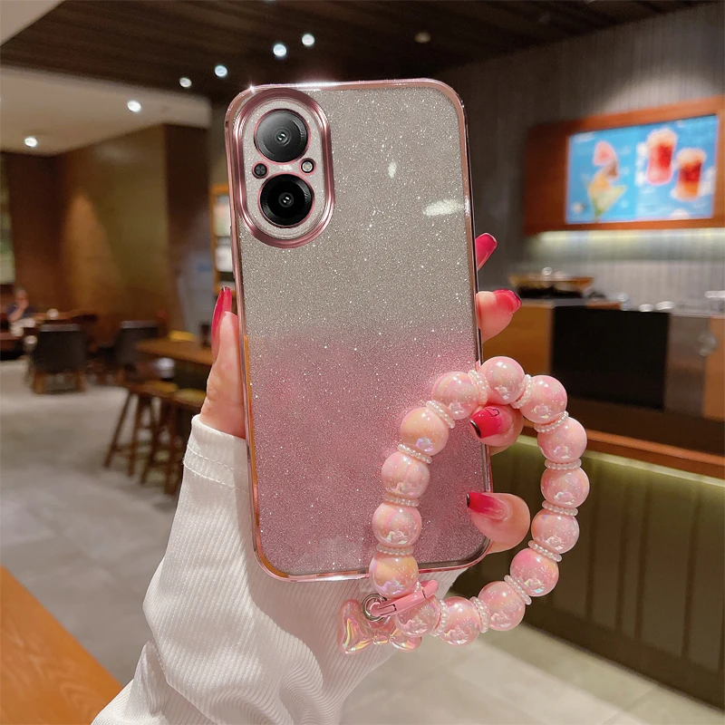 

Glitter Phone Case with Bracelet For Realme C67 C75 C63 C61 C30 C25Y C21Y C20 C11 Trendy & Protective Shockproof TPU Back Cover
