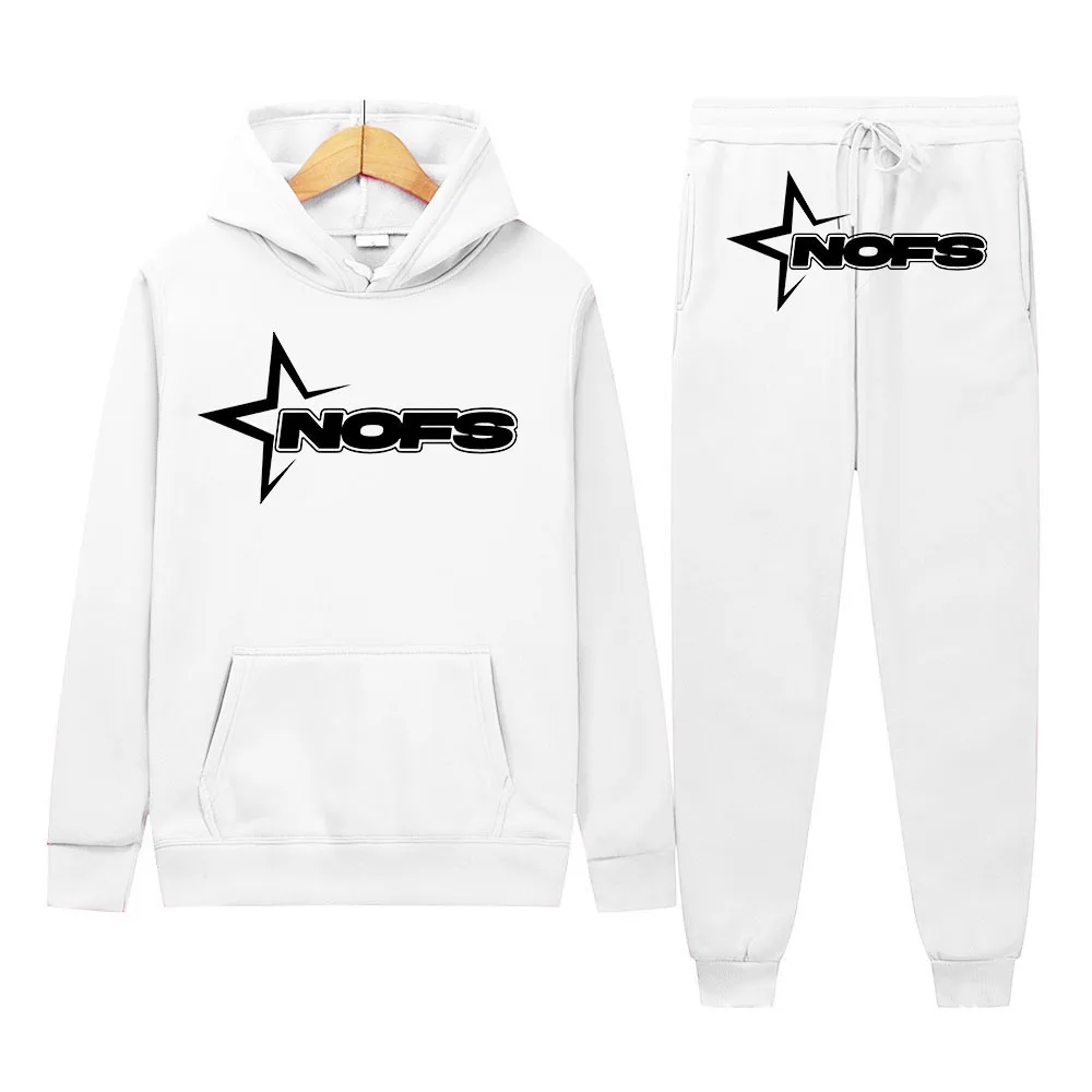 New NOFS Print Mens Tracksuit Hooded Sweatshirts and Jogger Pants 2 Piece Gym Outfits Autumn Winter Casual Sports Hoodie Set