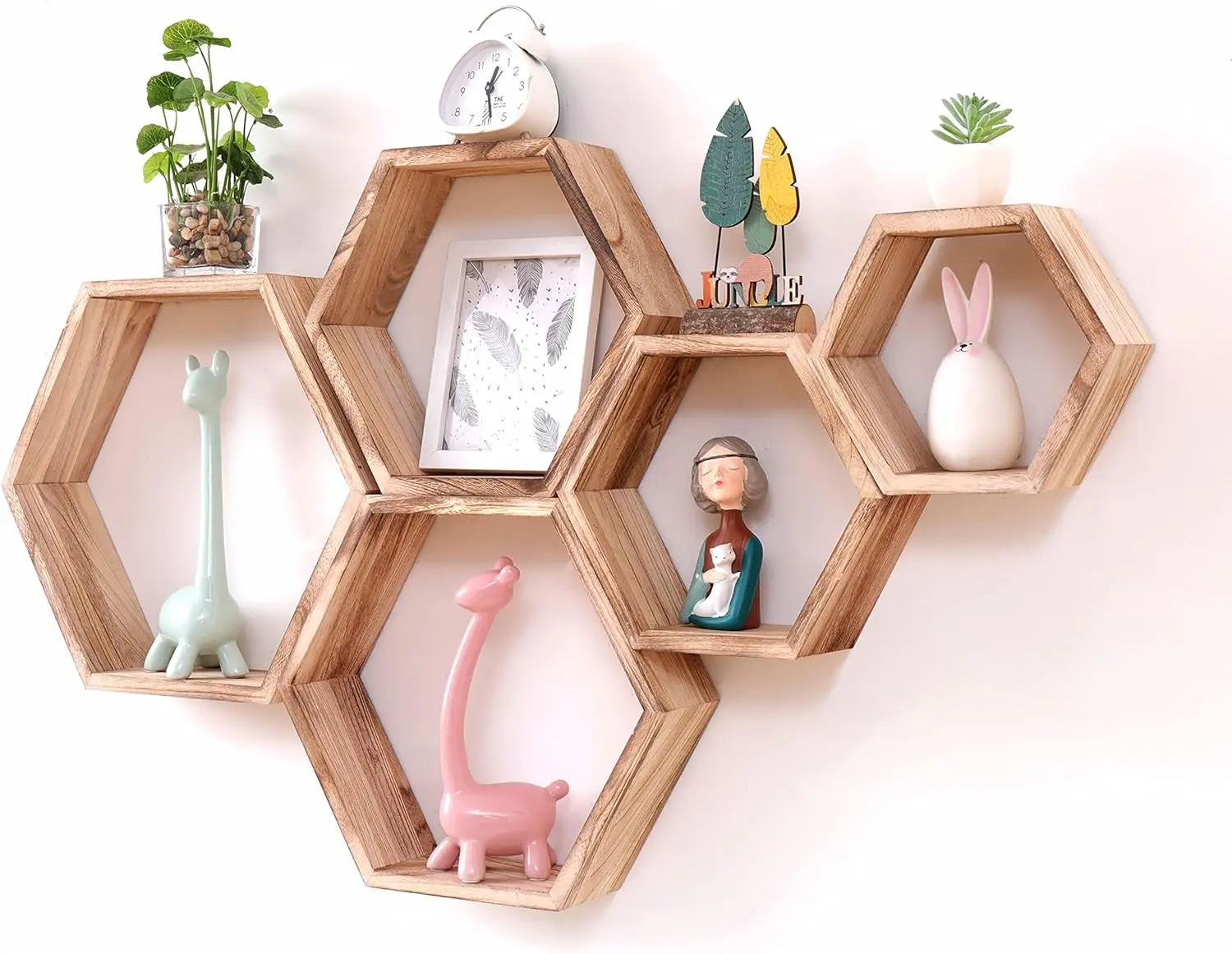 

Hexagon Floating Shelves Honeycomb Shelves Wall Mounted Wood Farmhouse Storage Wall Shelf for Bathroom, Kitchen, Bedroo