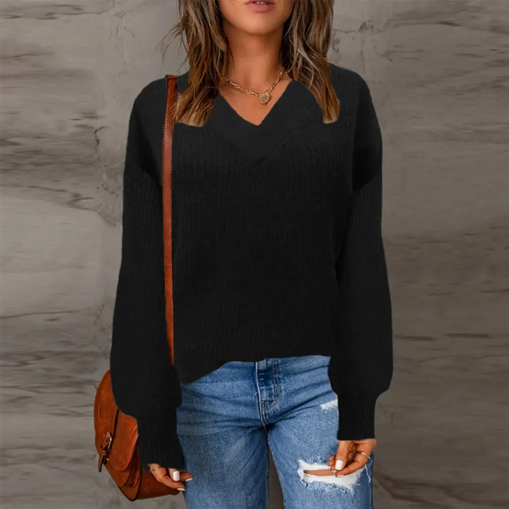 

Women's Solid Color Knitted Pullover Top Autumn Winter Fashion European American Trade