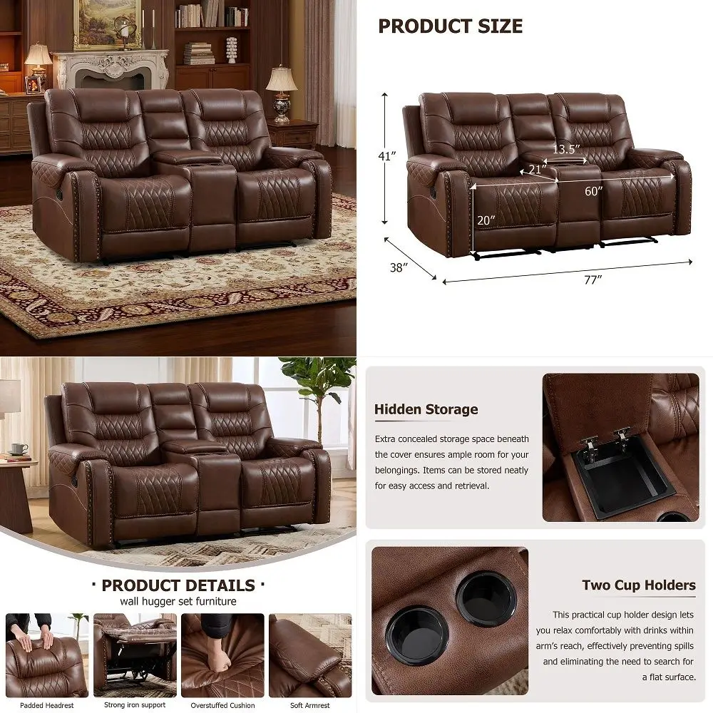 Recliner, Oversized Reclining Loveseat, Pebble Texture Reclining Sofa With USB Type C amp Storage amp Cup Holders, Recliner Cou