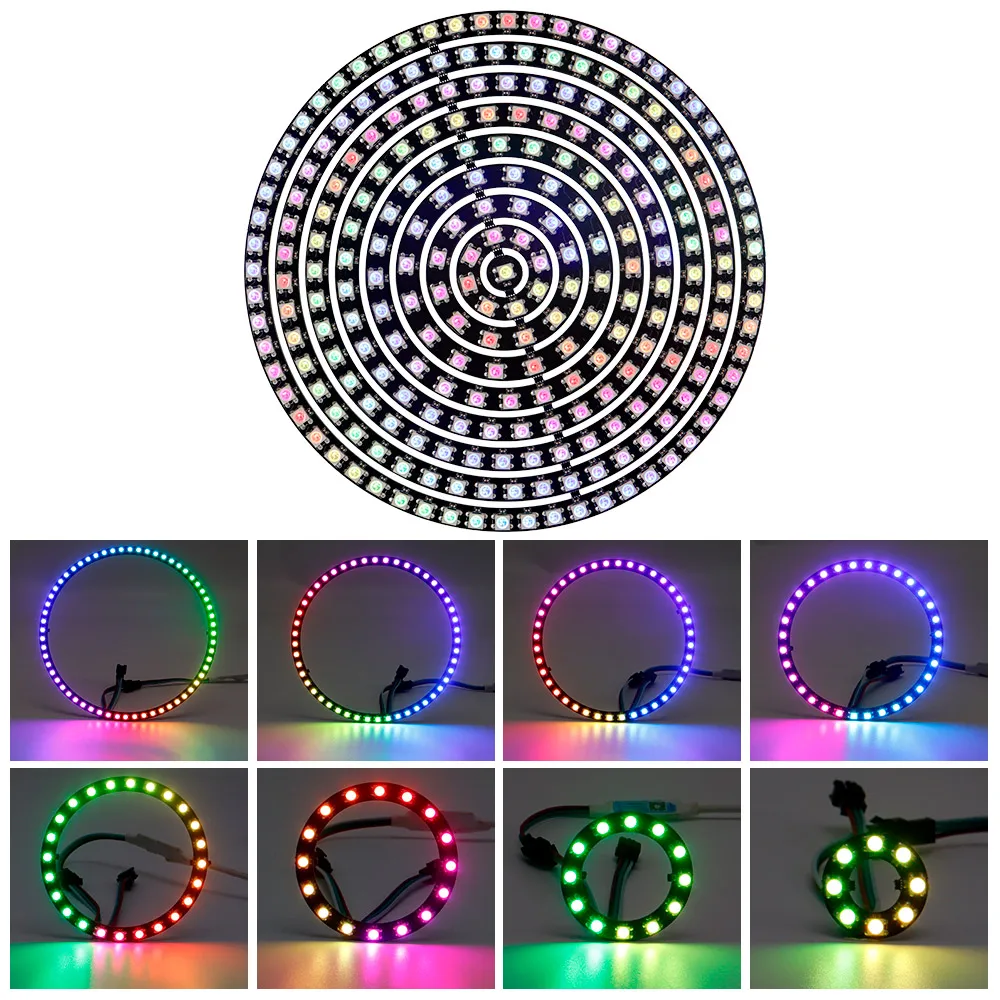 Imagem -05 - Led Pixel Ring Endereçável Individualmente Ws2812 ic Integrado Smart dc 5v 12 16 24 32 40 48 60 241leds Pcb Preto Branco Pcb Ws2812b