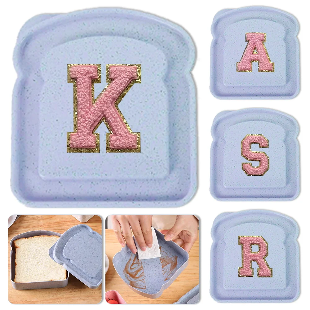 

Portable Lunch Toast Storage Box Sandwich Bento Case With Lid Bread Organizer Initiial Chenille Pink Embroidery Letter Pattern