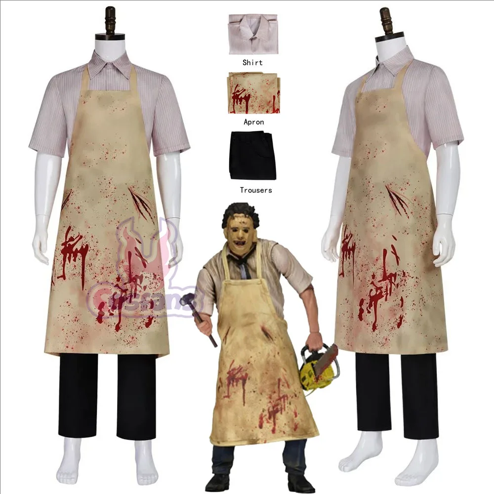 

Leatherface Cosplay Costume Bloodstained Apron Shirt Pant Horror Fancy costume Adult Halloween Carnival Butcher Killer Costume