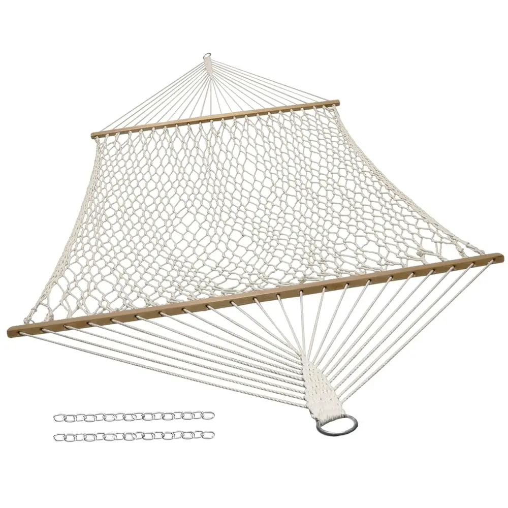 

Cotton Rope Double Hammo For Outside - 450-Pound Acity Indoor Or Outdoor Hammo With Spreader Bars - Natural