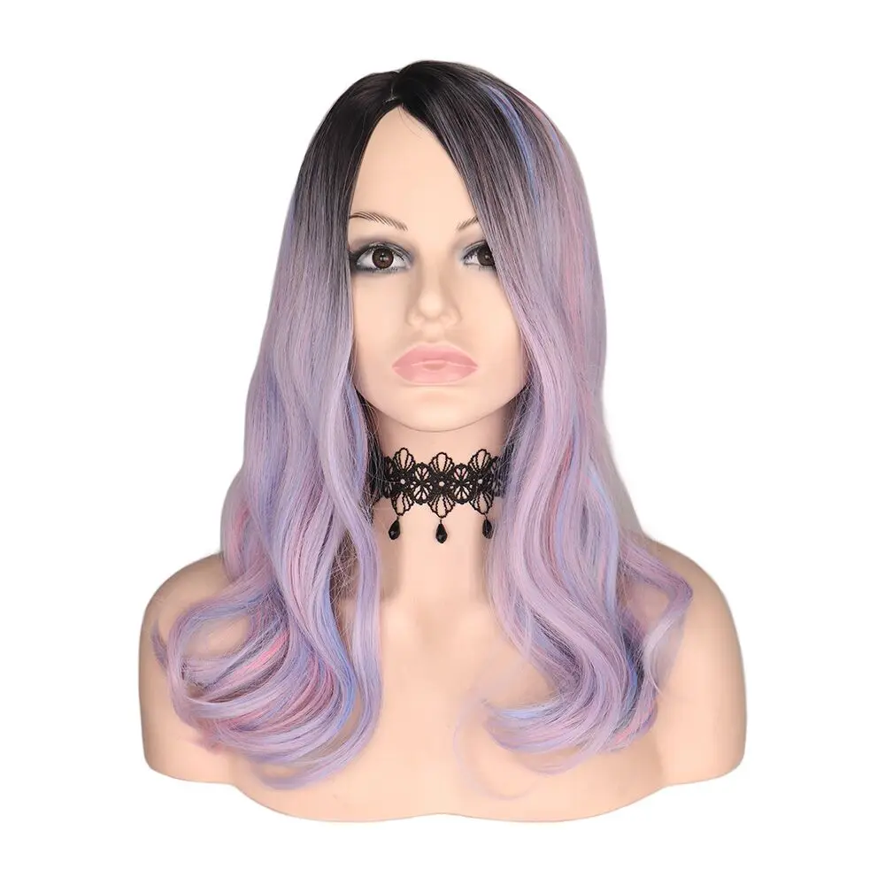 SuQ Women Colorful Wig Hair Synthetic Natural For Women Cosplay Long Layered Multicolor Purple Vibrant Ombre Wigs