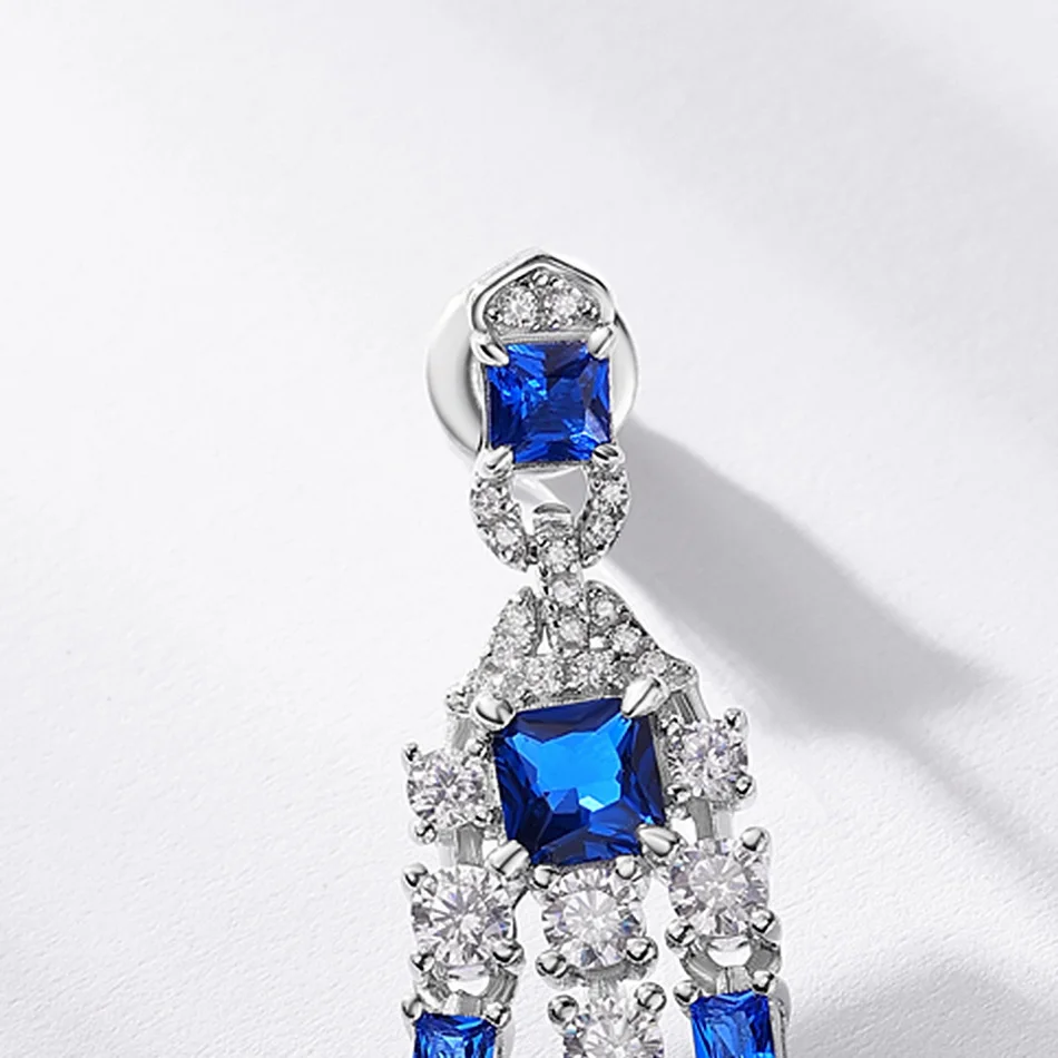 ALLNOEL Solid 925 Sterling Silver Dangle Earrings For Women Blue Spinel Hand Shape Tassel Luxury Gift Wedding Party Jewelry Boho