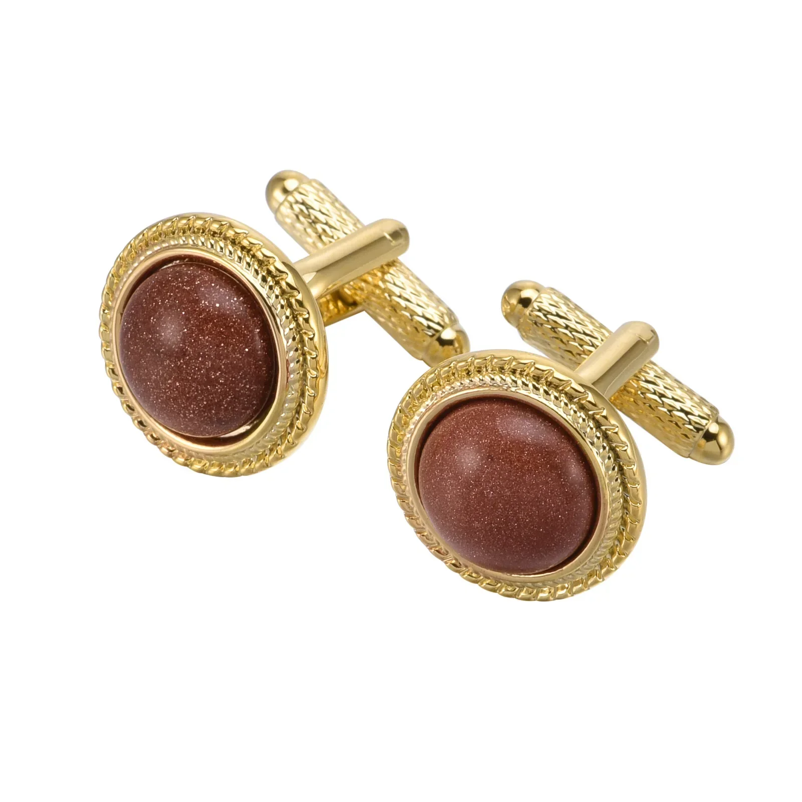 French Shirt Suit Natural Chrysoprase Cufflinks Red Sand Moire Stone Cuffs Sleeve Nails Luxury Simple Business Wedding Jewelry