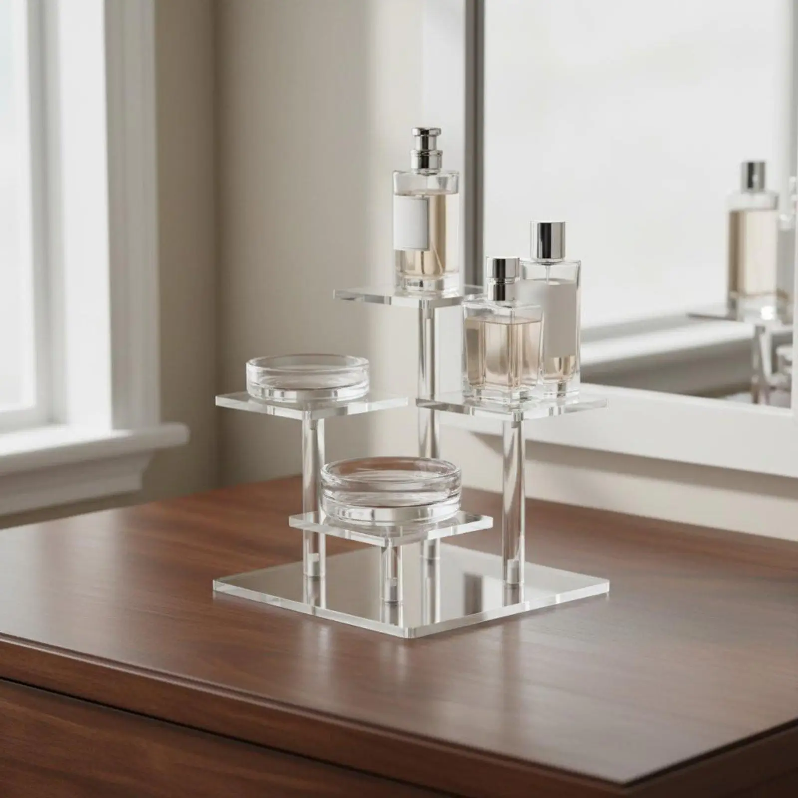 4 Tier Acrylic Stand Space-Saving Square Shelf Display Easy to Clean for Desktop