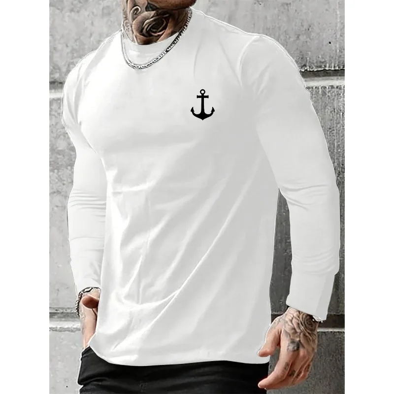 

Ship Anchor Pattern 3D Printed O-neck Long Sleeved T-shirt, Loose and Comfortable, Casual, Breathable and Quick Drying Top