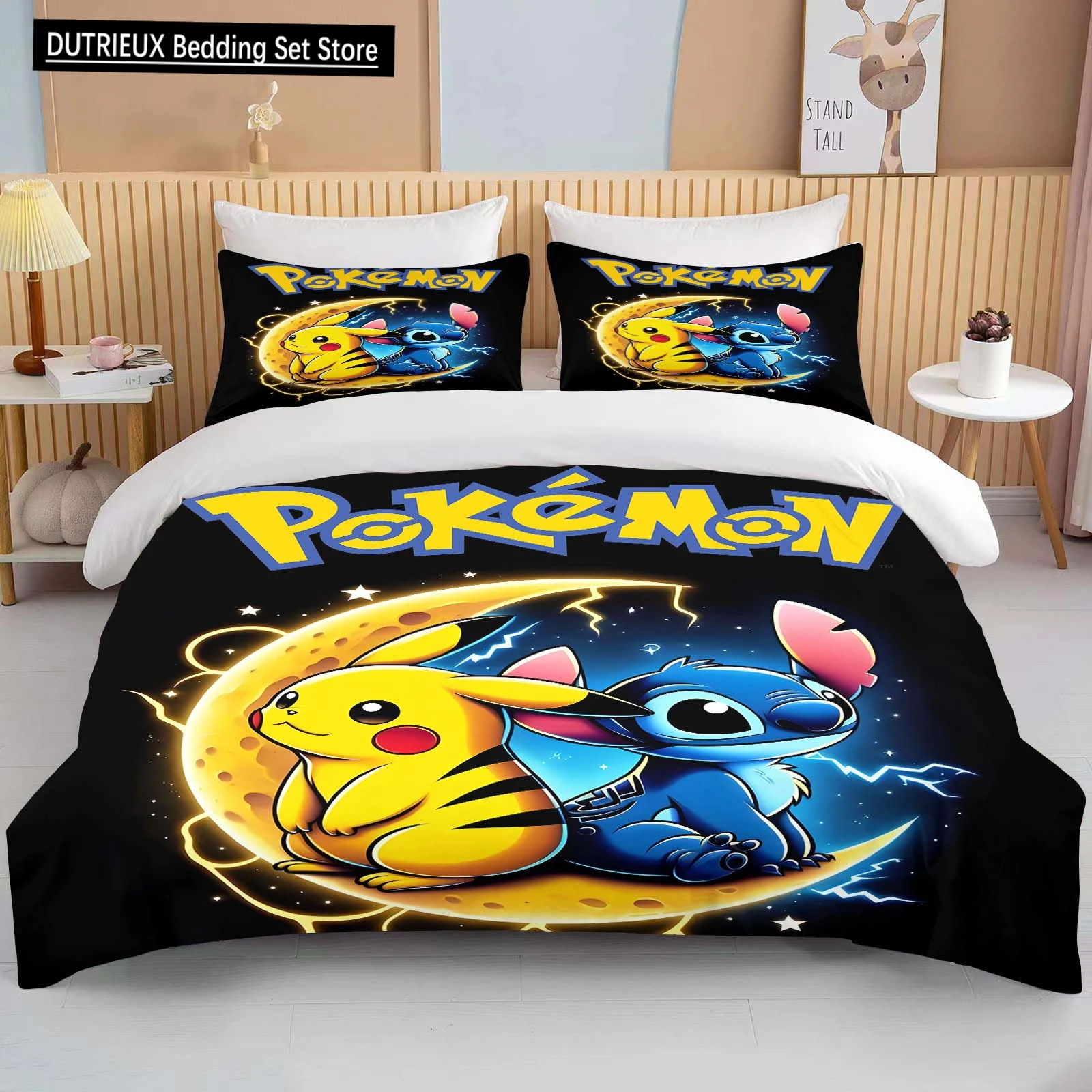 

Pokémon Pikachu Bulbasaur Printed Soft Bedding Set Duvet Cover 1 Duvet Cover 2 Pillowcases Adult and Children Bedding Set Luxury