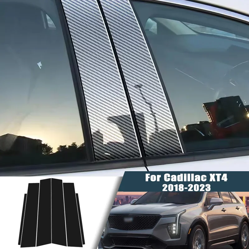 Glossy Black Carbon Fiber Window Door Deal B C Pillar Post Cover Sticker For Cadillac XT4 2018-2023 2019 2020 2021 2022