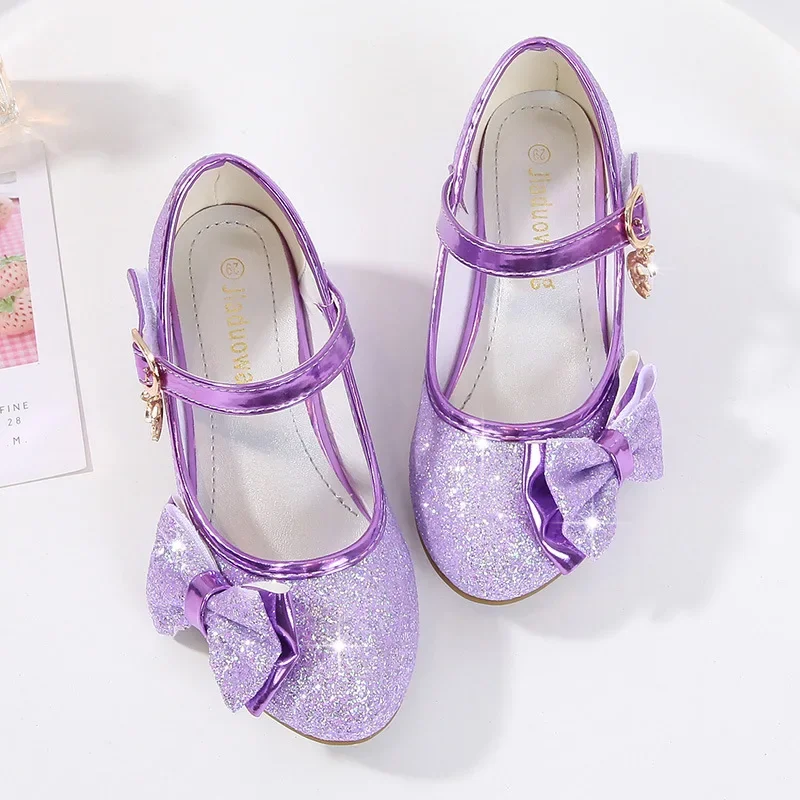 2024 Kids Leather Shoes Girls Wedding Dress Shoes Fashion Brand Designer Princess Bowtie Dance Shoes Children High-heeled