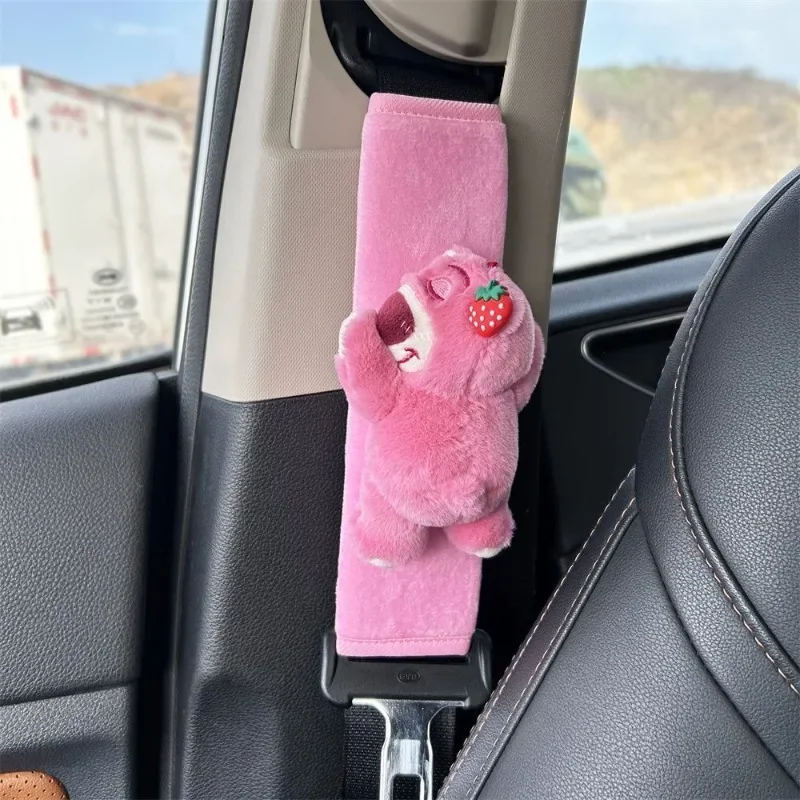 Lotso's new cute and sweet personality cartoon three-dimensional doll car comfortable soft plush seat belt shoulder protector