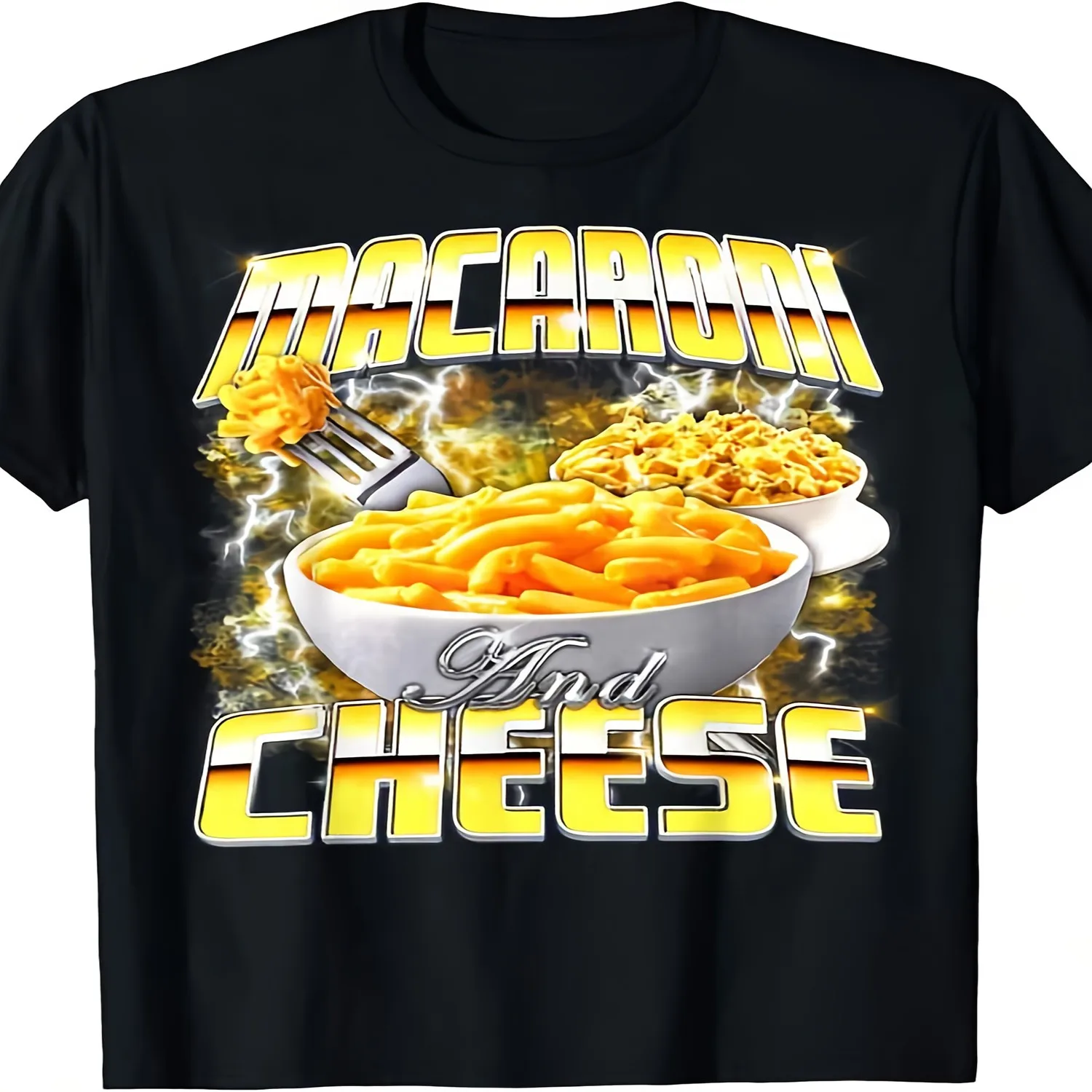 Macaroni And Cheese Meme Bootleg Rap Style 90s Vintage Funny Men'S Summer Casual T-Shirt, Comfortable - Breathable, Soft, Slightly Stretching, Street Hip Hop Style T-Shirt 100 All-SeasonGift, Uni Men Graphic Tee, Weekend Casual Top