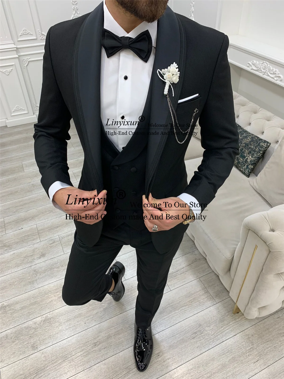 

Classic Men Suits Slim Fit Groom Wedding Tuxedos 3 Piece Set Formal Business Male Prom Blazers Trajes Elegante Para Hombres