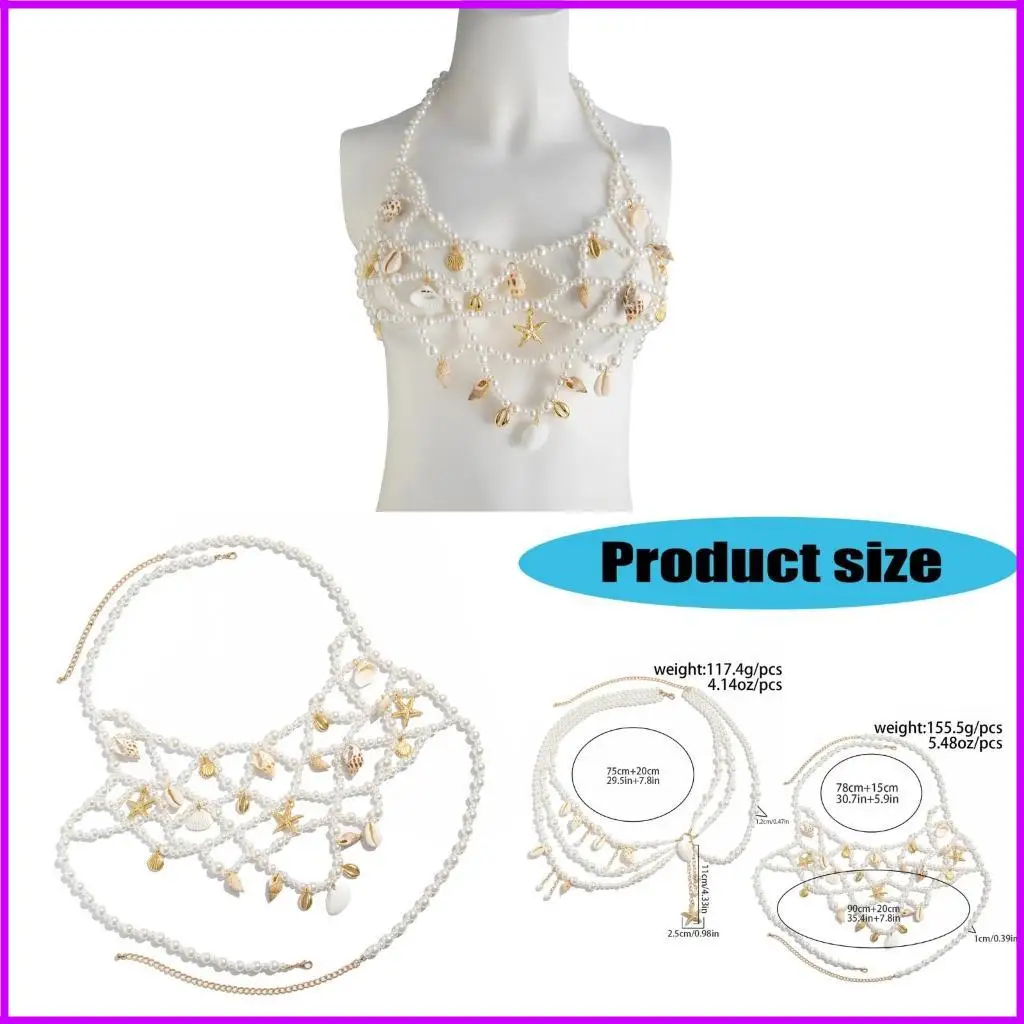 

Comfortable Body Chain Adjustable Pearls And Shell Waist Chain for Everyday Use