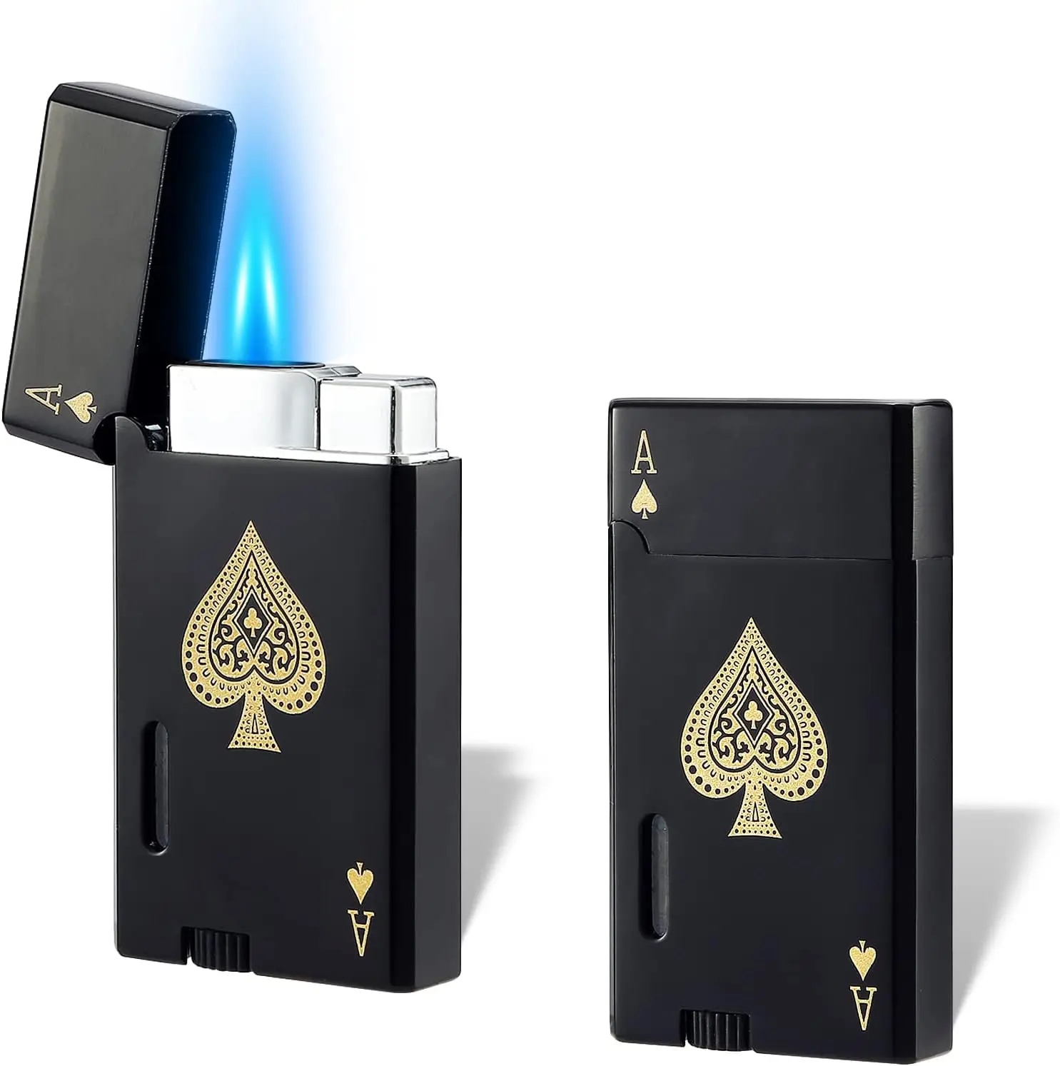 Double Flame Torch Lighter Butane Refillable,Classic Pocket Ace Lighters with Visible Window,Adjustable Jet Torch Lighter,