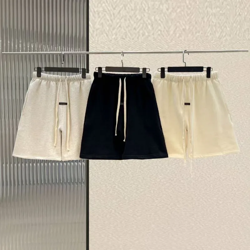 

Season 8 Classic Brand Men's Shorts Luxury Design Main Line Black Rubber Logo Shorts High Street Couple Plush Loose Shorts