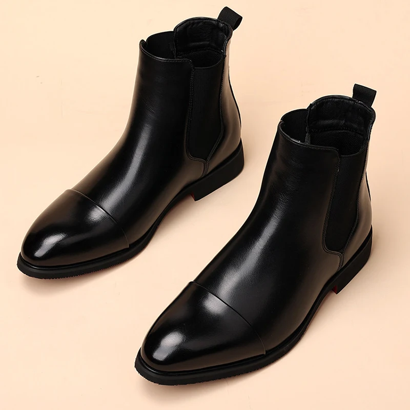 mens casual business wedding chelsea boots slip-on natural leather shoes cowboy spring autumn boot black stylish ankle botas man