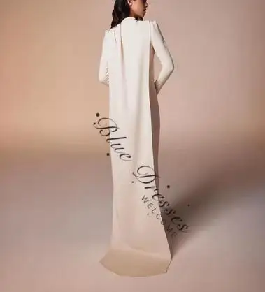 Personalizado com decote em v mangas compridas miçangas vestido de noite gracioso fitas plissados watteau trem branco vestido de noche