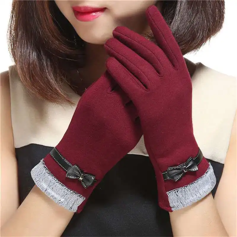 

Fashion Elegant Cute Bow Women Winter Keep Warm Touch Screen Thickened Gloves Not Bloated Drive Cycling Soft Thin Cashmere