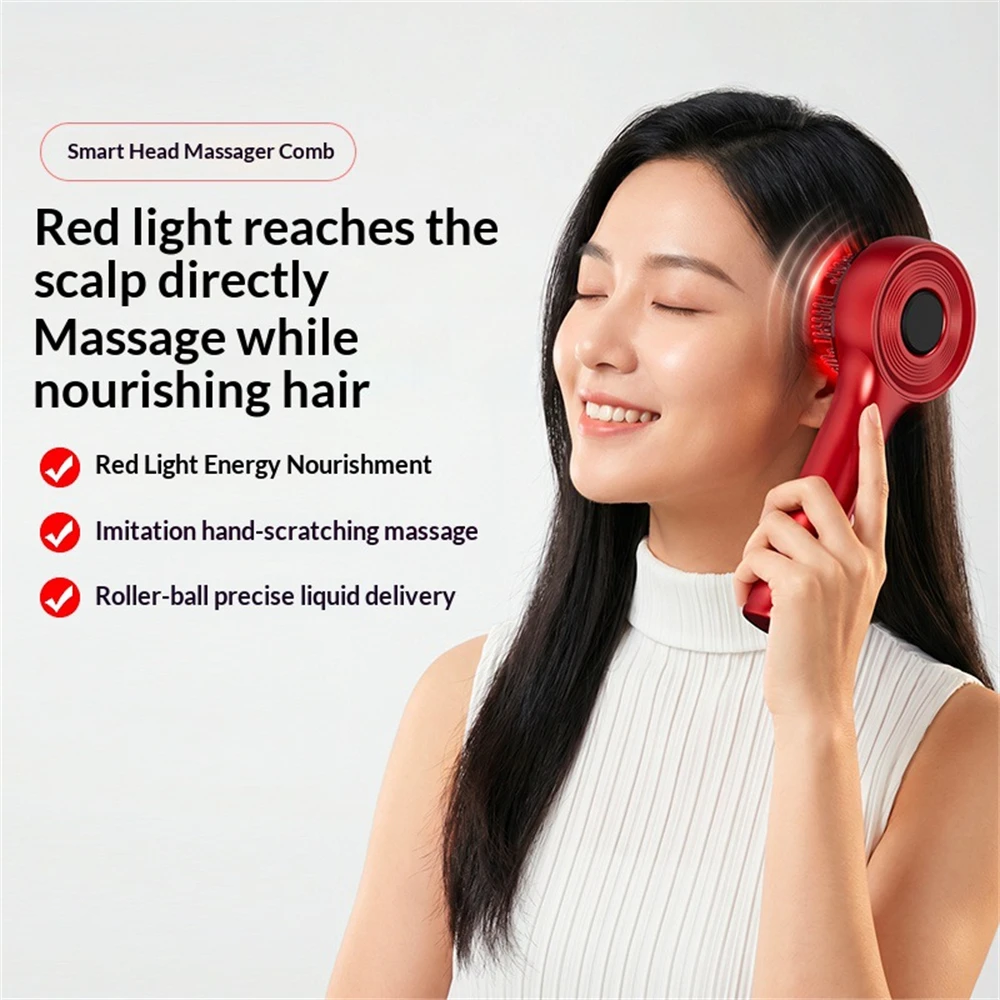3-in-1 Electric Scalp Massage Comb 1200mAh Hair Growth Oil Applicator Brush 5 Gears Red Blue Light Therapy Anti Hair Loss Tool