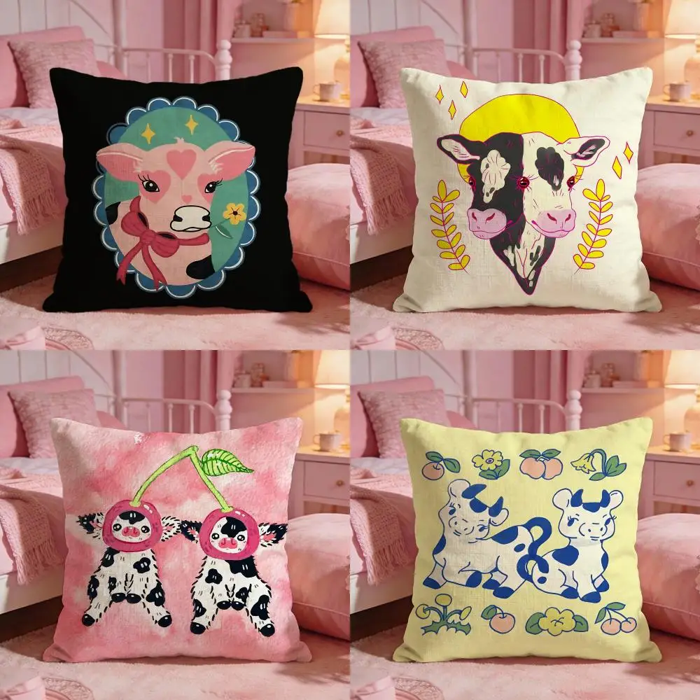 Interior Design Illustrated - Leuke koe-illustratie kussenhoes Premium comfort omkeerbare