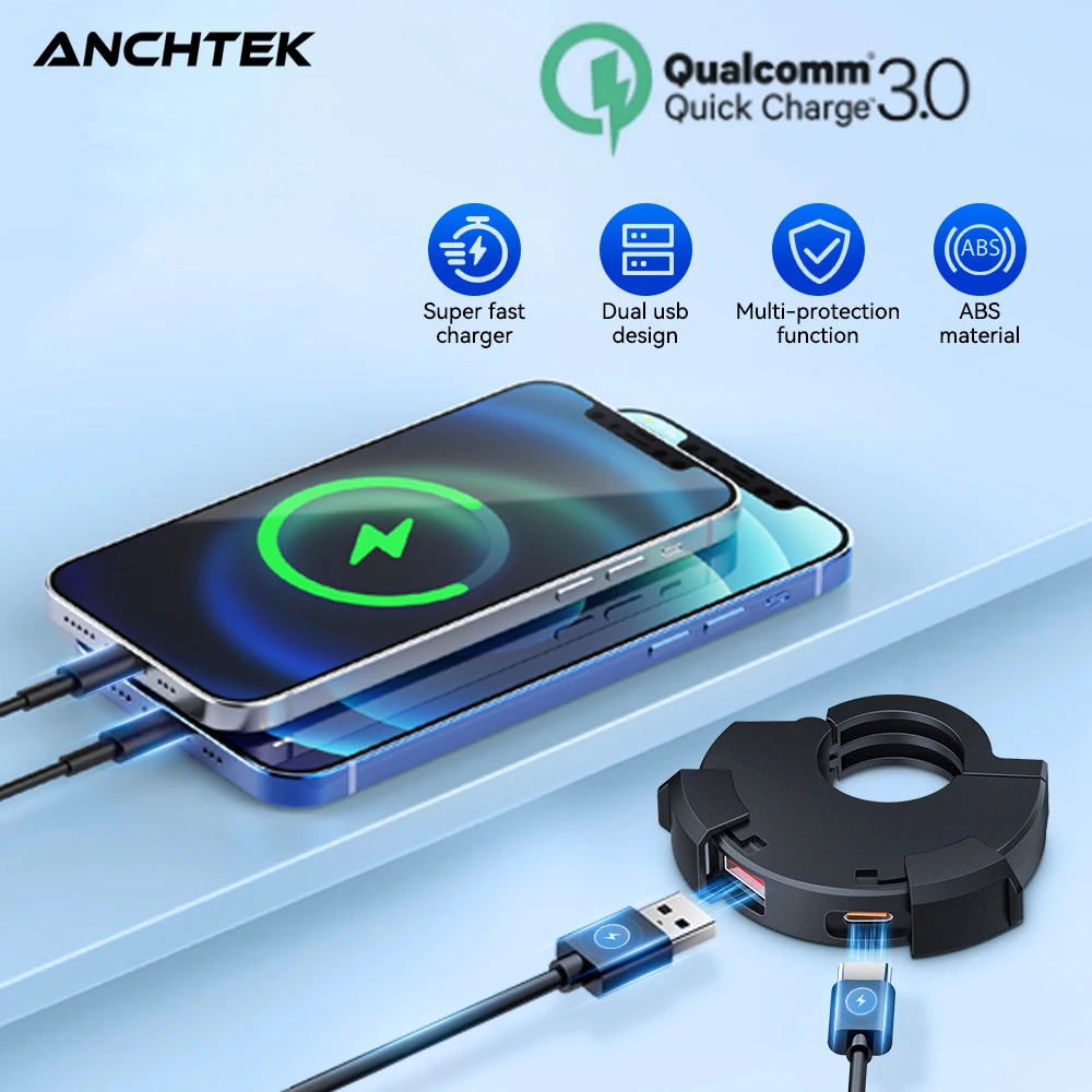 Anchtek-Carregador Rápido USB para Motocicleta, Tomada Impermeável com Porta para Celular Tipo C, Tomada de Energia, Carregadores Móveis Plug para Moto, 12V