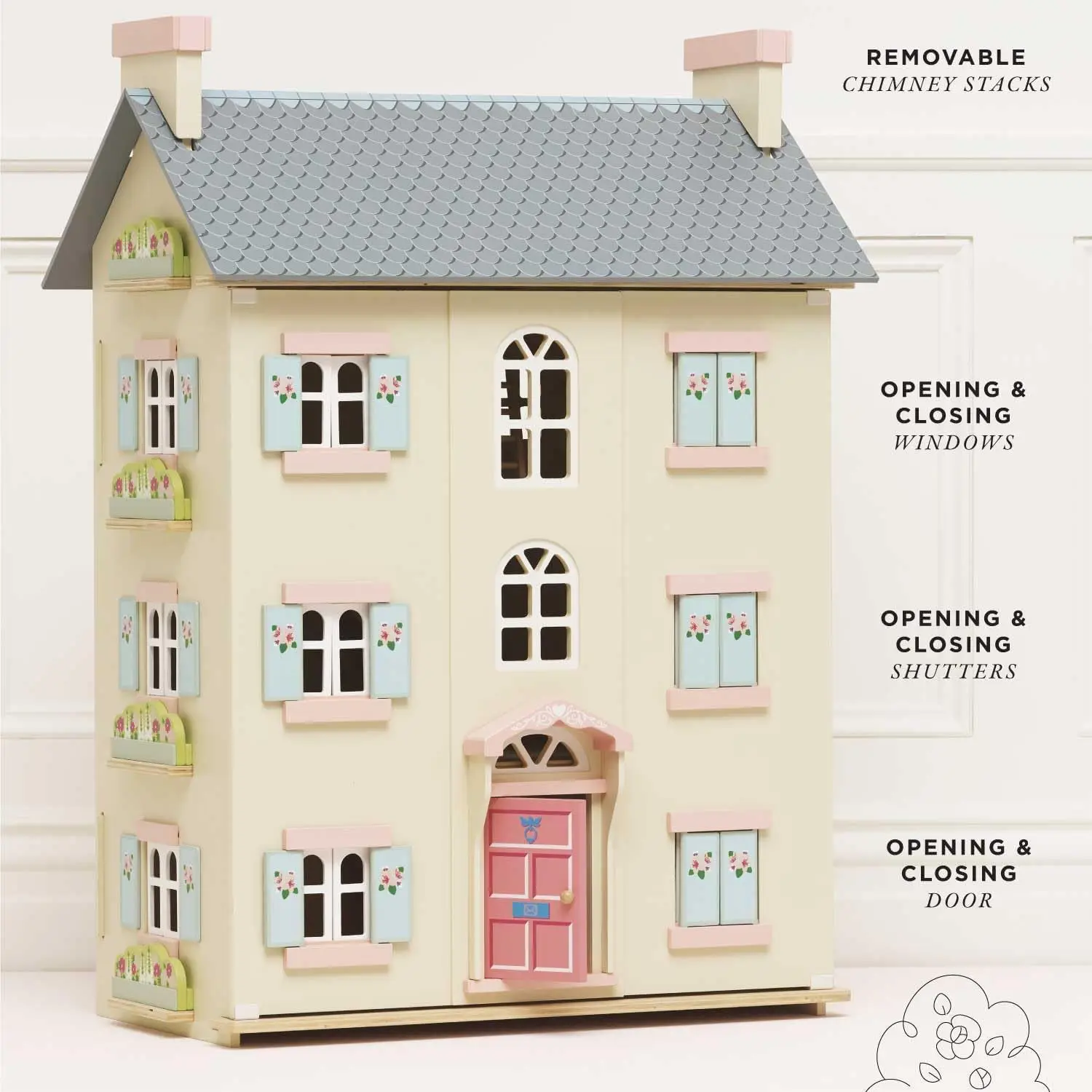Precioso juego de casa de muñecas de madera de 4 pisos con salón de cerezo grande para niñas o niños |   Gran como regalo |   Adecuado para mayores de 3 años