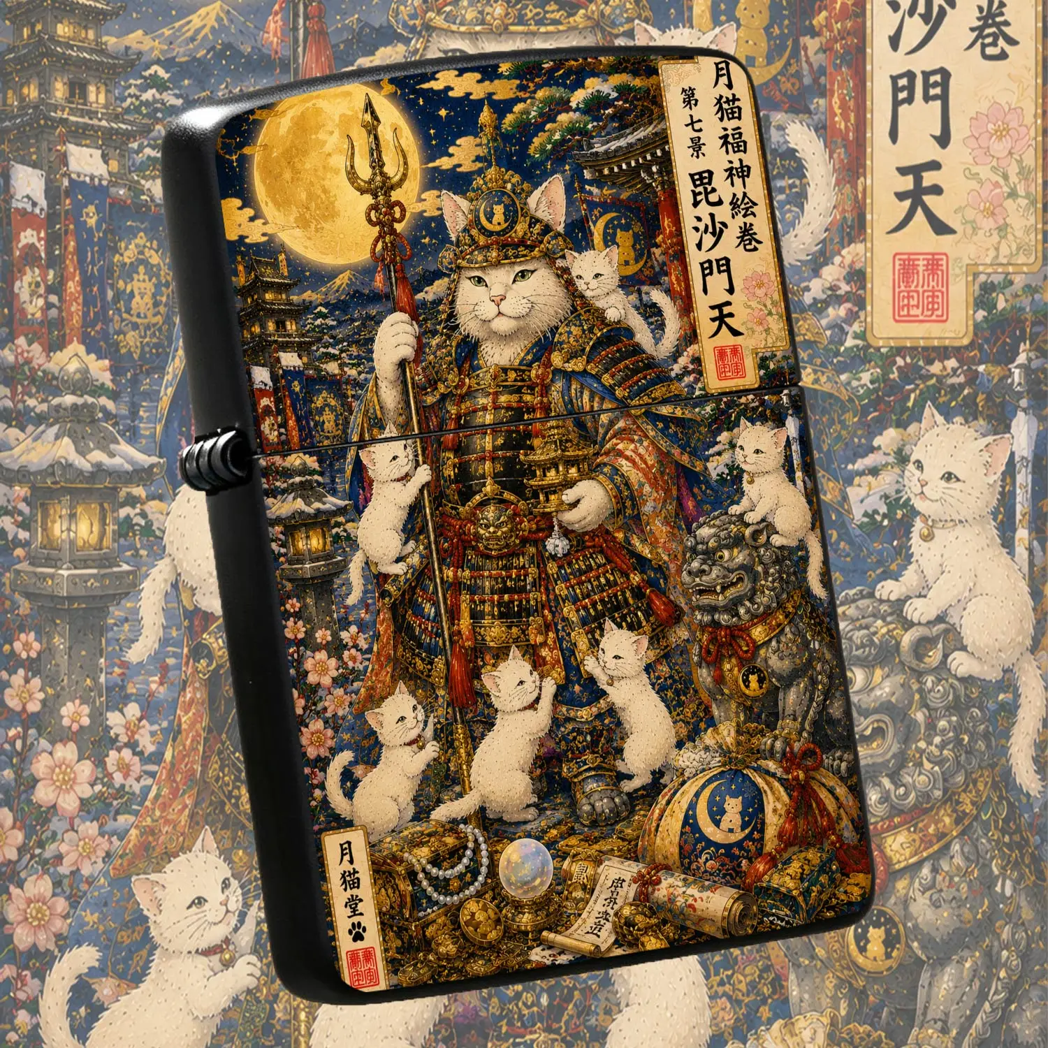 Creative Bishamonten Lucky Cat Lighter, Gilt Retro Ukiyo-e Style Art Craft, Ideal for Daily Use Outdoor Gathering Scenarios, Exquisite Decorative Practical Gift for Friends Family Art Lovers A Humorou A Humorous And Interesting Lighter