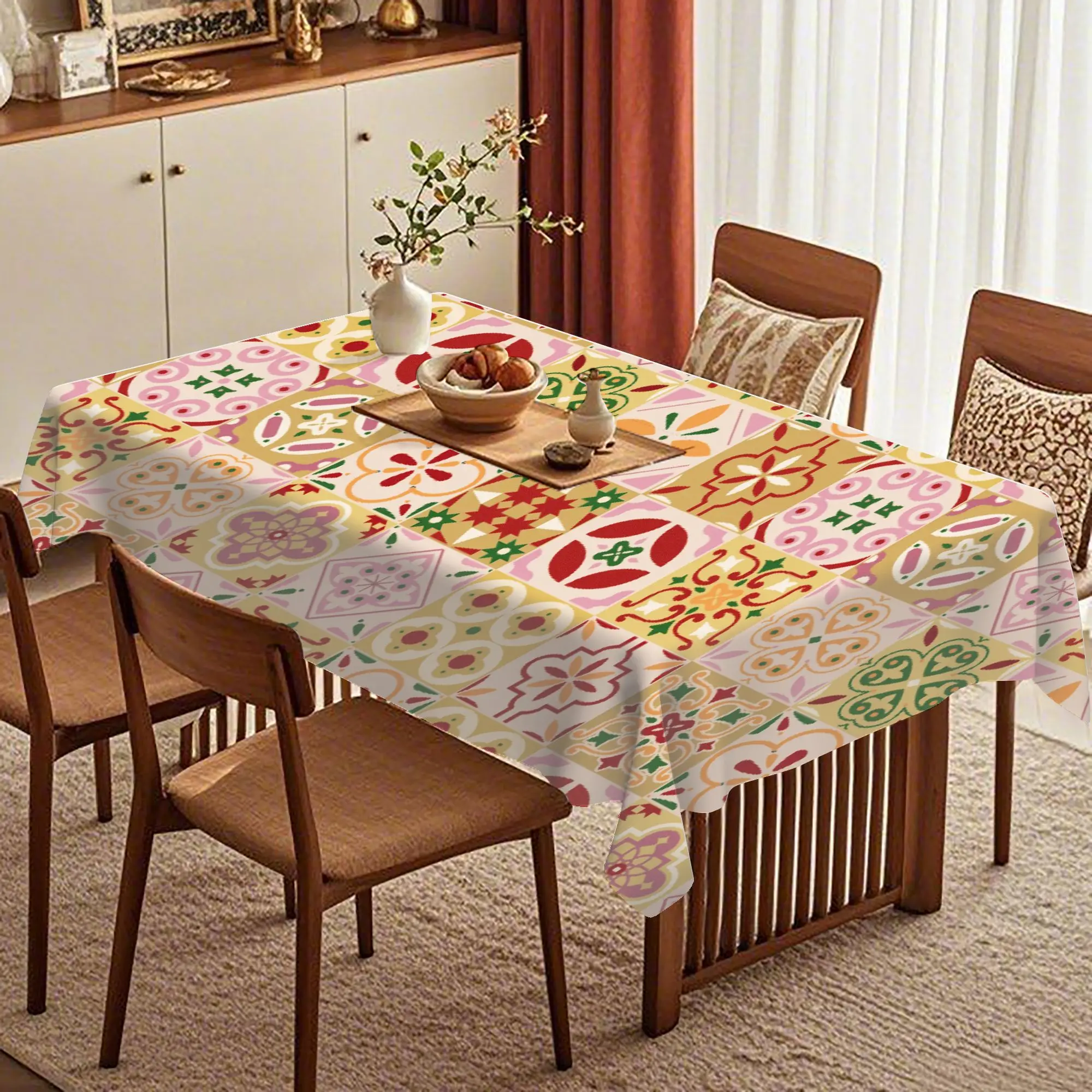 VIKAMA Damask & Tulip Tablecloth, 6 Designs, Waterproof Polyester Table Cover for Dining