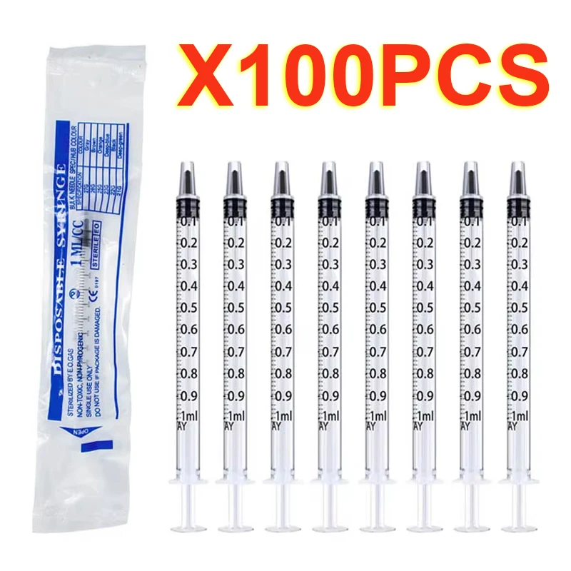 100 Stück 1 ml/cc sterile Spritze, einzeln verpackt, keine Nadel für Labore, Messflüssigkeit, Füttern von Haustieren