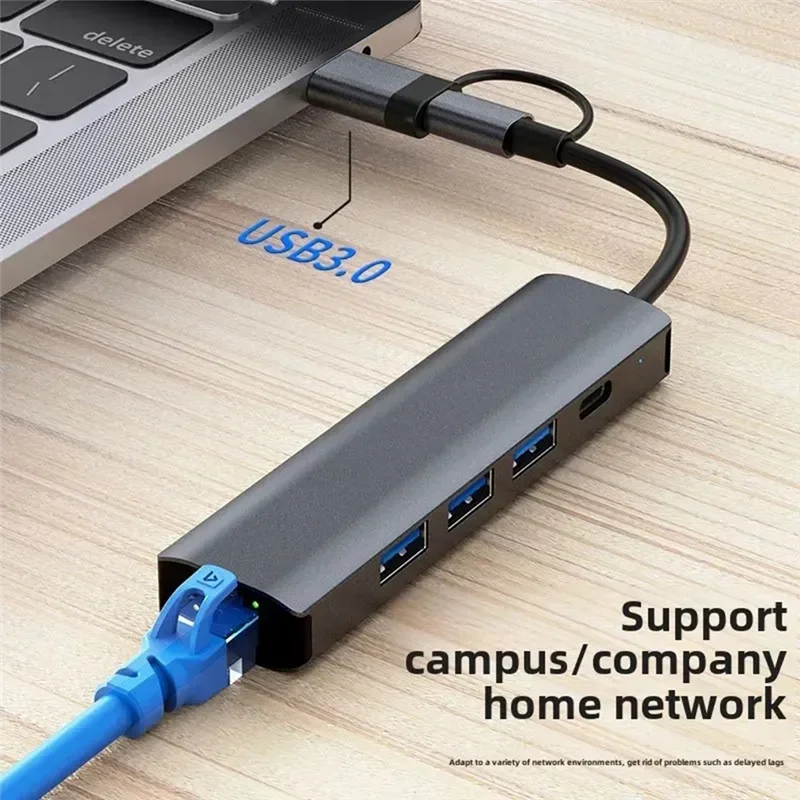 FFYY-USB 3.0 멀티포트 어댑터 USB-C 허브 유형 C 데이터 전송 Pro용 기가비트 이더넷 RJ45 도킹 스테이션