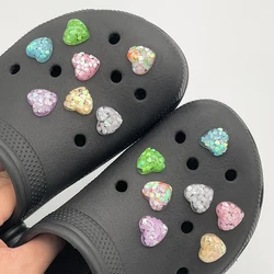 7Pcs Fashion Bling Sequin Heart Shoe Charm Decorations For Crocs Women's Clogs DIY Parts Shoe Badge Pins Fit Slipper Accessories