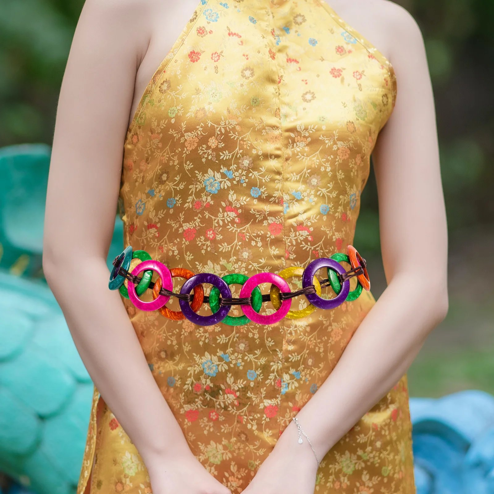 

Woven Rope Colorful Adjustable Dress Waist Tie For Women Braided With Tassel Wrap Around Wide Waistband Beaded Belt Festival