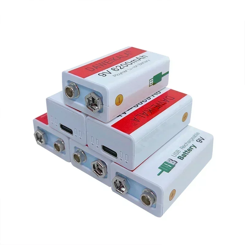  9V battery 6200mAh li-ion Rechargeable battery Type-C Battery 9v for Multimeter Microphone Toy Remote Control Fast charging