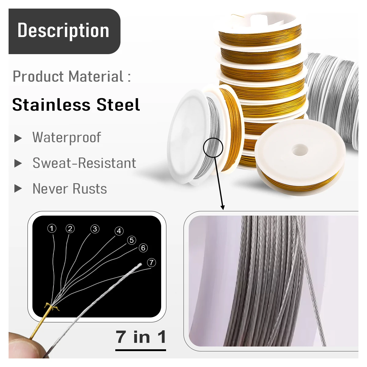 Fil de ligne en acier inoxydable solide de 0.3 à 1mm, cordon de perles, fil de sculpture de danse artisanale pour la fabrication de bijoux, artisanat de bricolage
