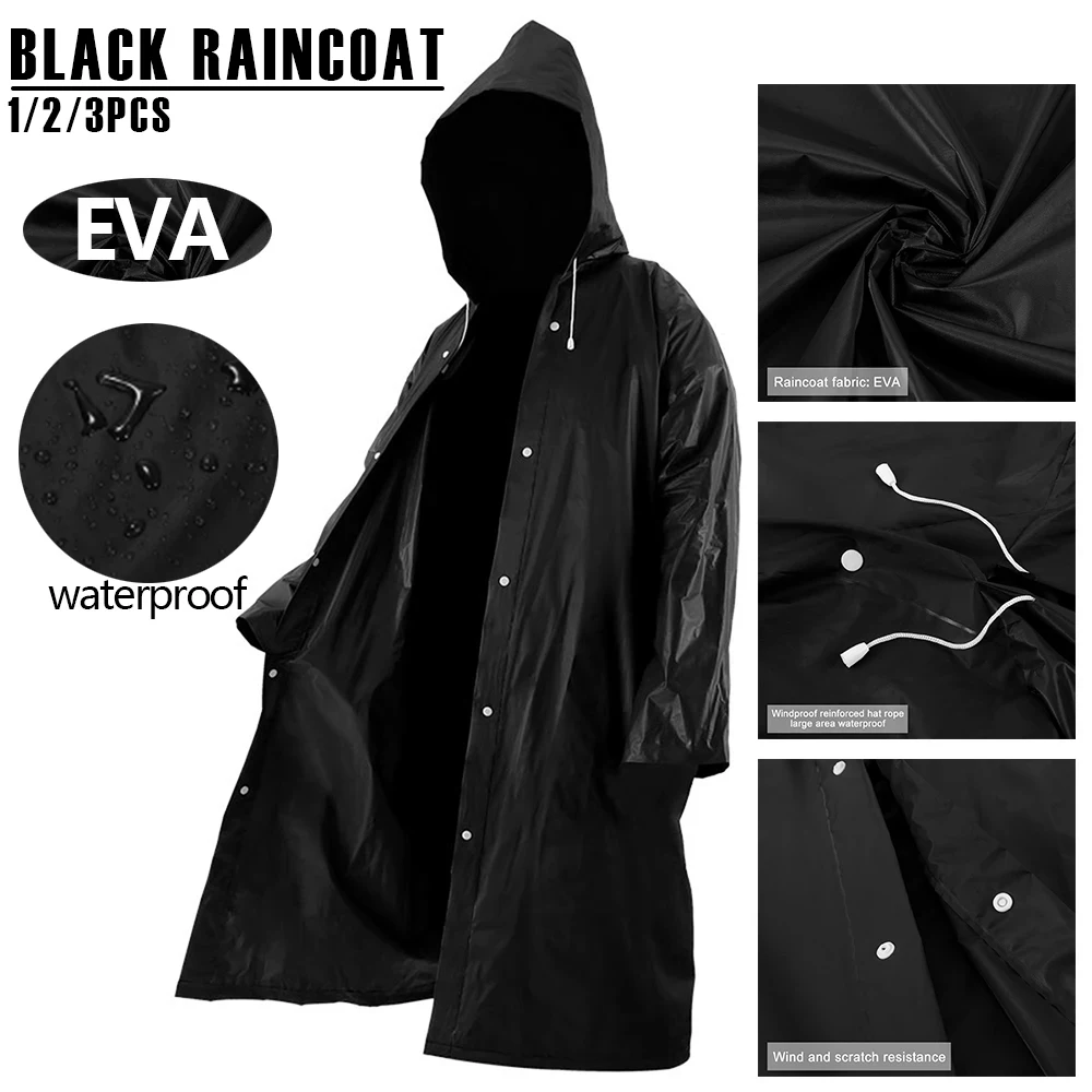 1/2/3Pcs Raincoat EVA Fashion Adult Waterproof Long Raincoat Reusable Adult Windproof Rain Poncho with Adjustable Hood and Arms