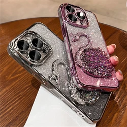 Luxury Plating Bling Glitter 3D Diamond Swan Clear Phone Case For iPhone 15 11 12 13 14 Pro Max Soft Silicone Shockproof Cover