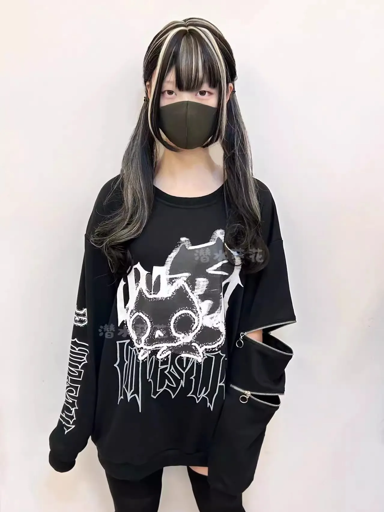 Cartoon Print Long Sleeve Sweatshirt Women Autumn Cute Subculture Anime Double Zipper Long Sleeve Round Neck Sports Shirt Tops
