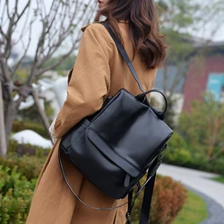 Ladies Backpack Pu Casual Trend Large Capacity Travel Backpack Solid Color Handbag Crossbody Bag