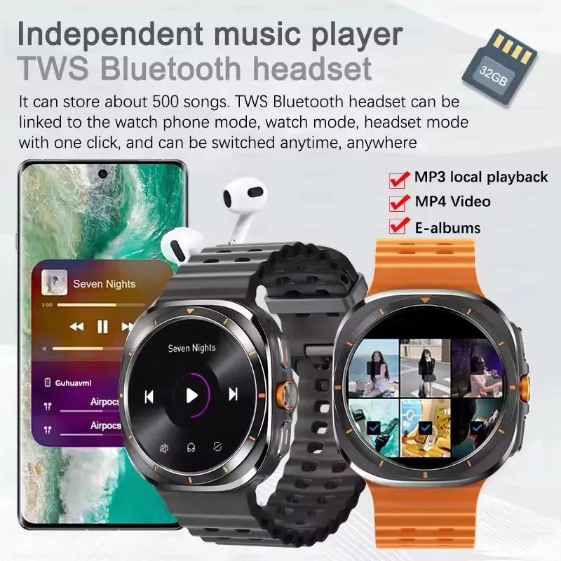 أحدث 4GB RAM DT Watch Ultra Smart Watch Bluetooth Call AMOLED Screen الموسيقى المحلية معدل ضربات القلب مقاوم للماء ساعة ذكية رياضية