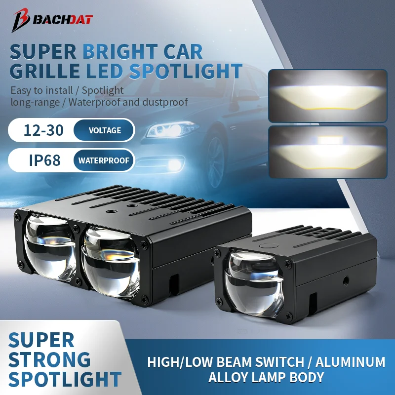 12‑24V Car Grille & Motorcycle Spot Work Light, High Lumen Shock‑Resistant Auxiliary Driving Lamp for Truck SUV ATV UTV