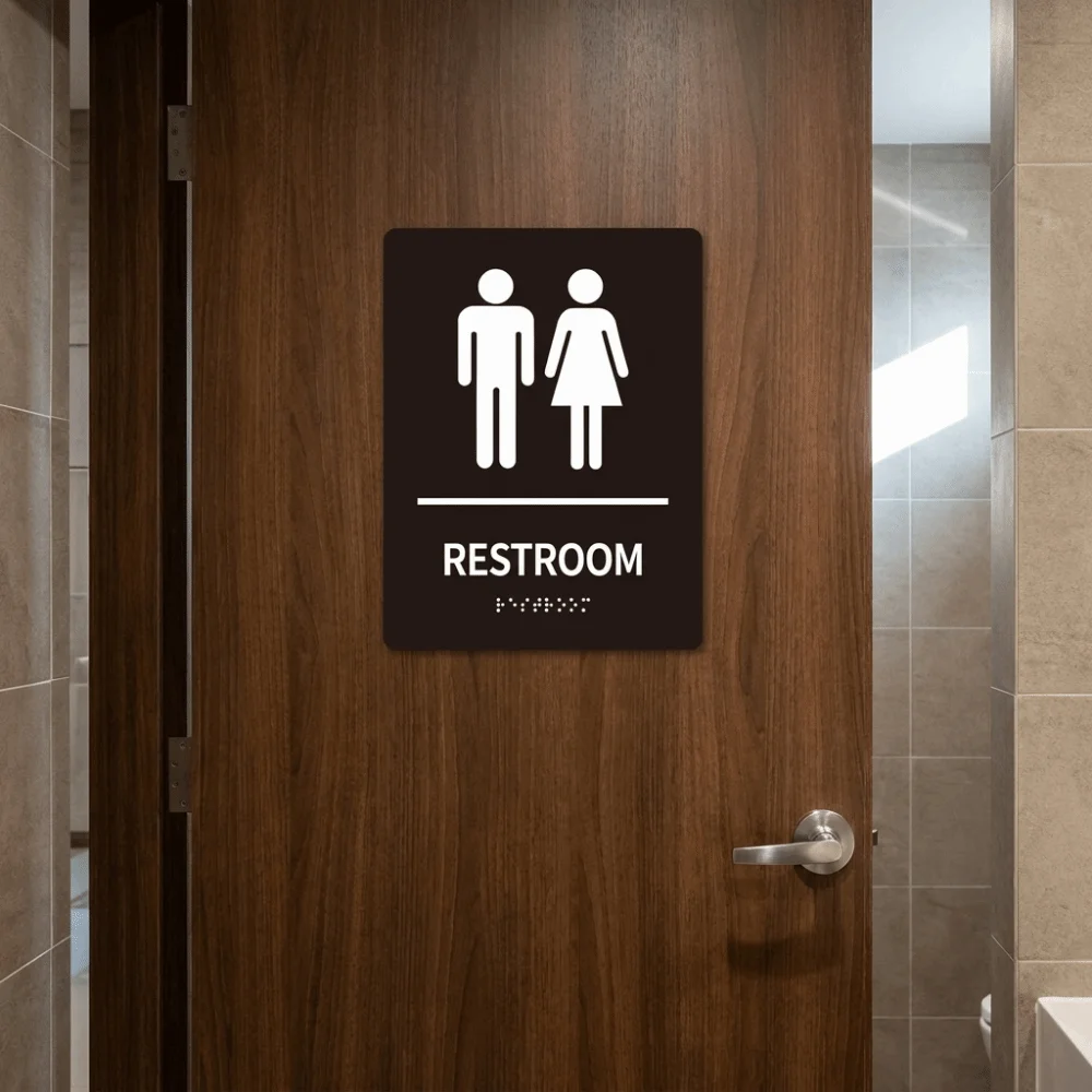 Acrylic Braille Restroom Sign Wall Mounted Self Adhesive Restroom Guide Removable Rectangle Washroom Door Sign Retail Store